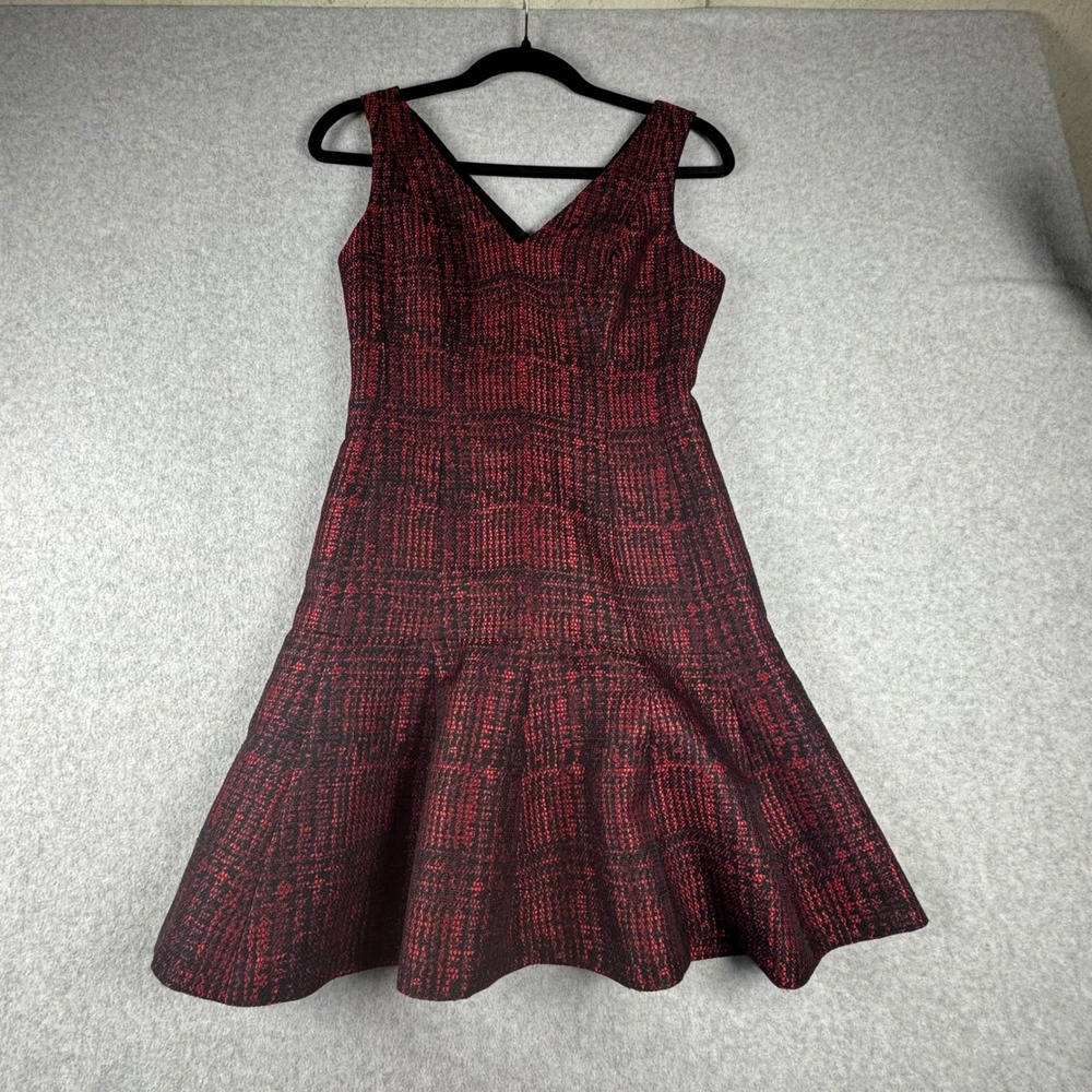 Banana Republic Womens 2P Red Black Metallic Tweed Fit Flare Dress 218317-00-1